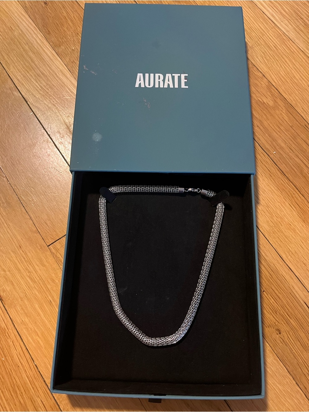Aurate Silver Mesh Collar Necklace |  Designer Box | BRAND NEW IN BOX
